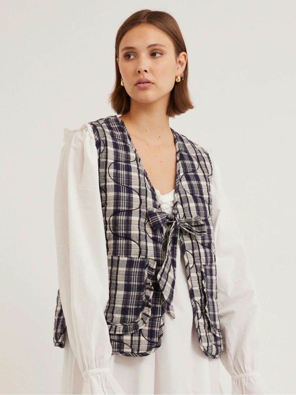 Damson Madder arte tie gilet - navy check